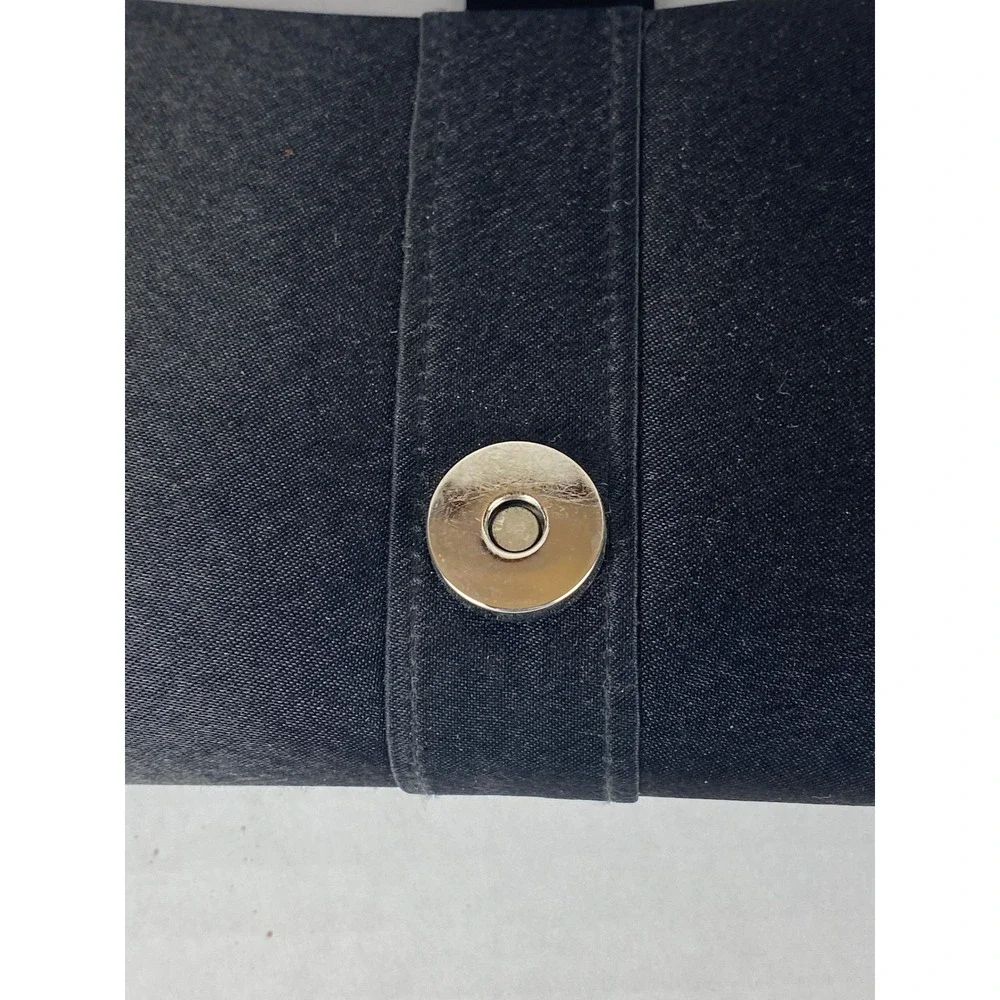 Black Satin Evening Clutch Bag Rhinestone Buckle Silver‎ Chain Strap Formal Bag